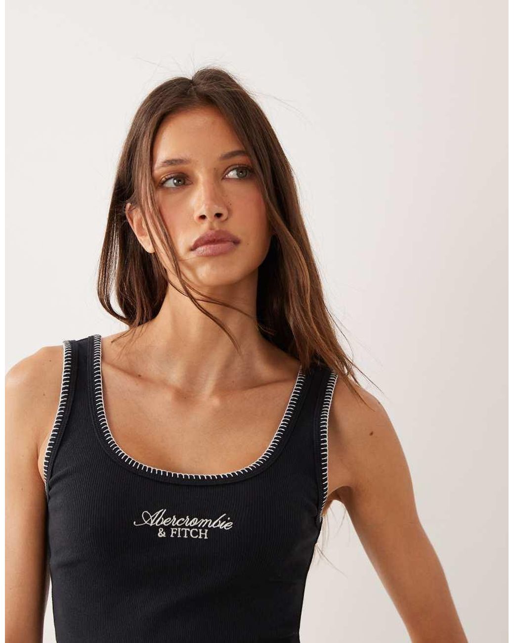 Abercrombie & Fitch Black Logo Scoop Neck Tank Top