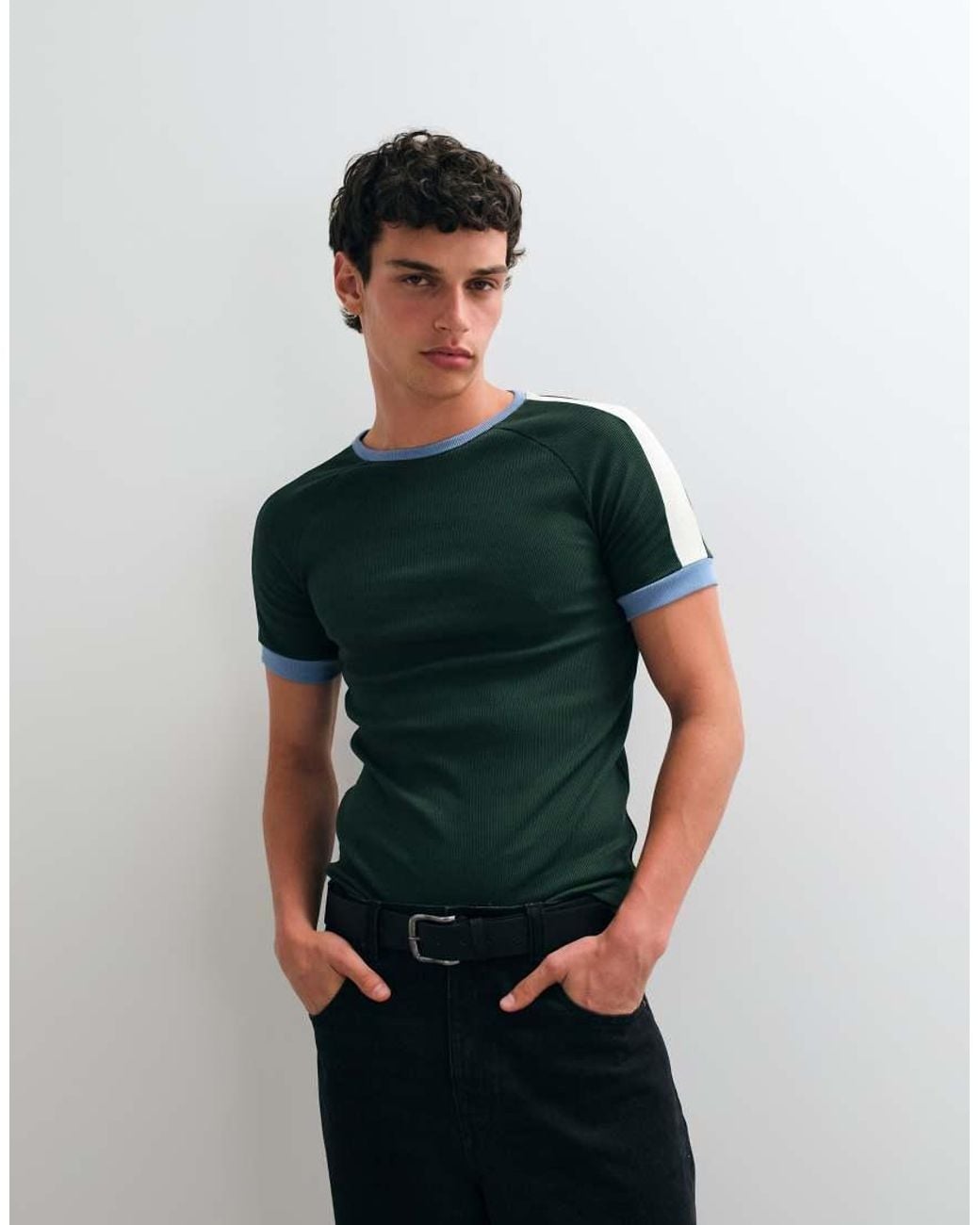 ASOS Green Muscle Fit Raglan Ringer T-Shirt for men