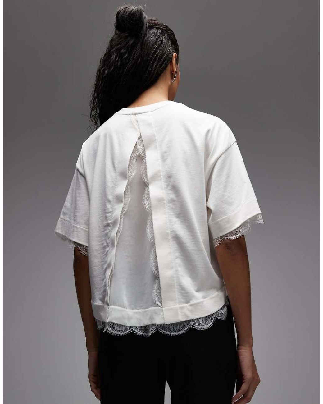 AllSaints Gray Nia Lace Trim Crop T-Shirt