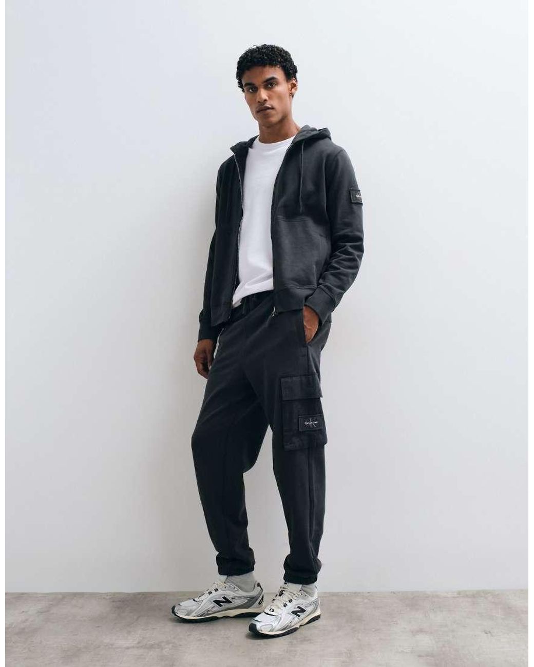 Calvin Klein Blue Terry Badge Zip Up Hoodie for men