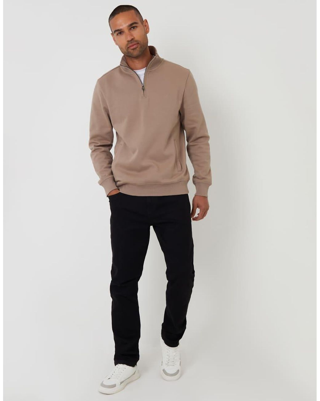 Threadbare Brown Quarter Zip Sweatshirt for men