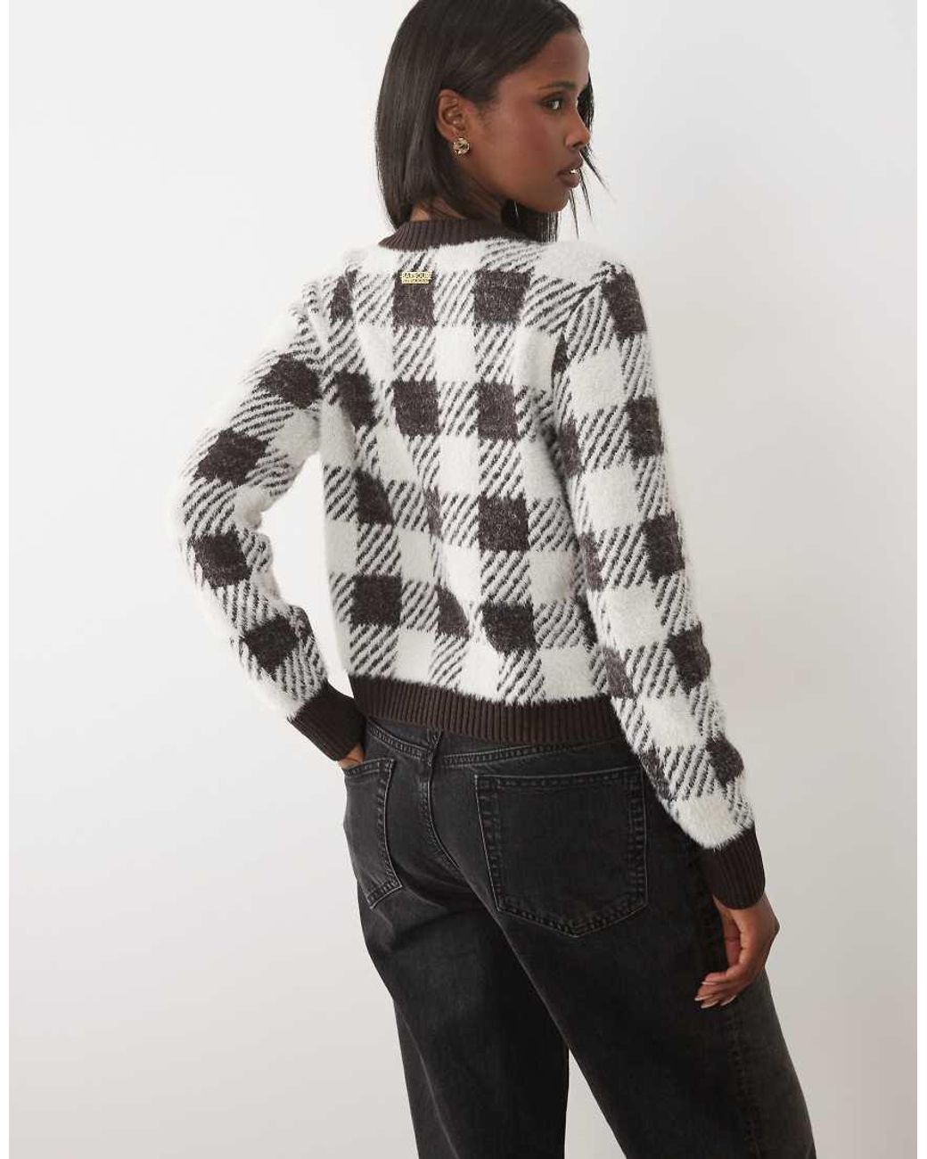 Barbour Gray Halina Check Knitted Cardigan