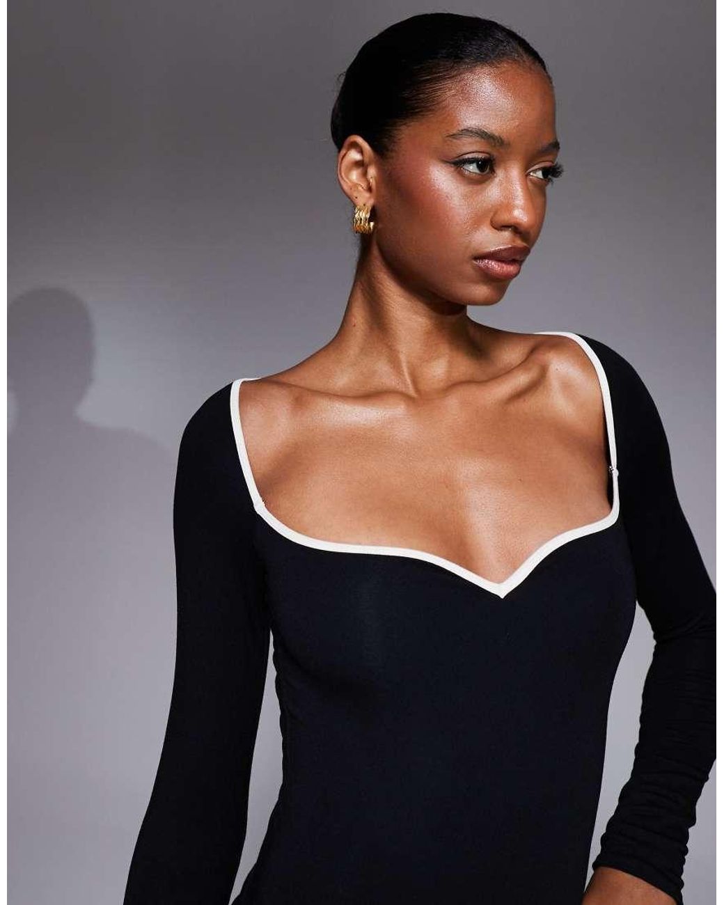 Oh Polly Gray Lana Modal Contrast Trim Bodysuit