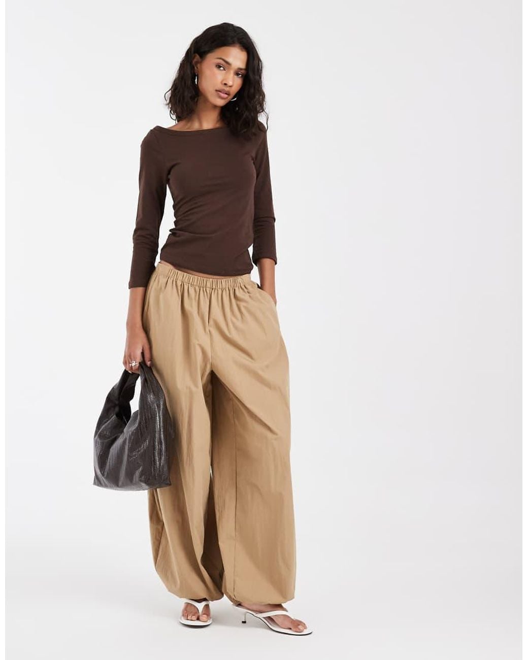 Pieces Brown Boat Neck Jersey Top