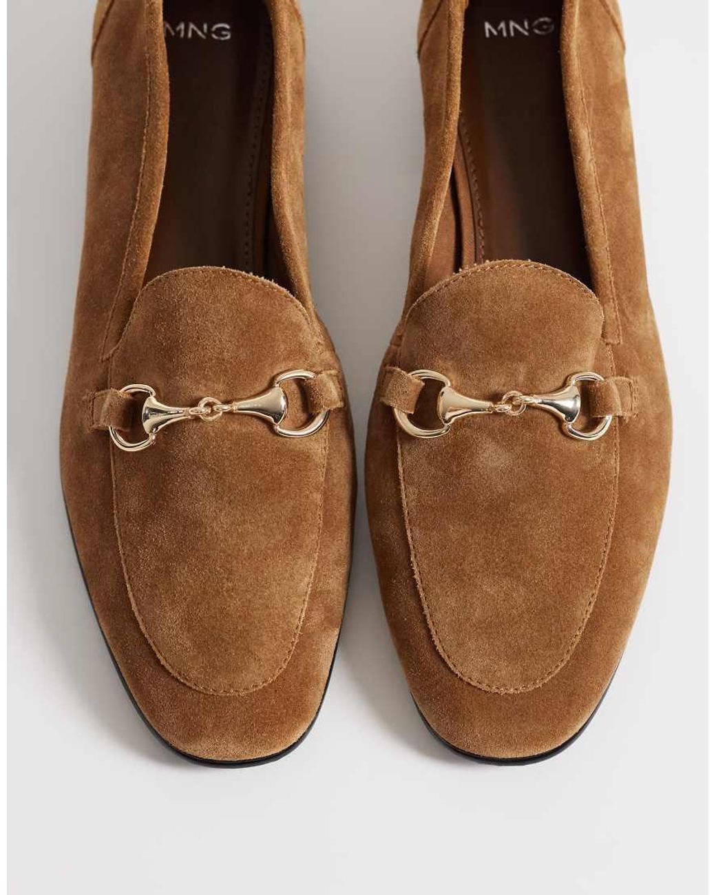 Mango Brown Leather Loafer With Gold Hardware