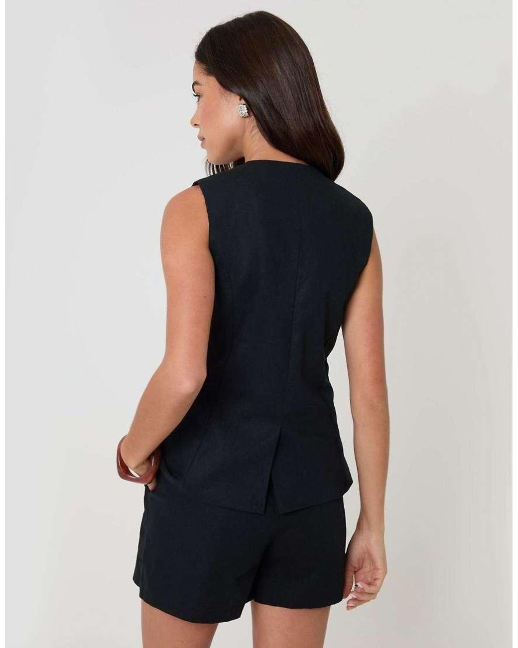 Threadbare Black Linen Blend Longline Waistcoat