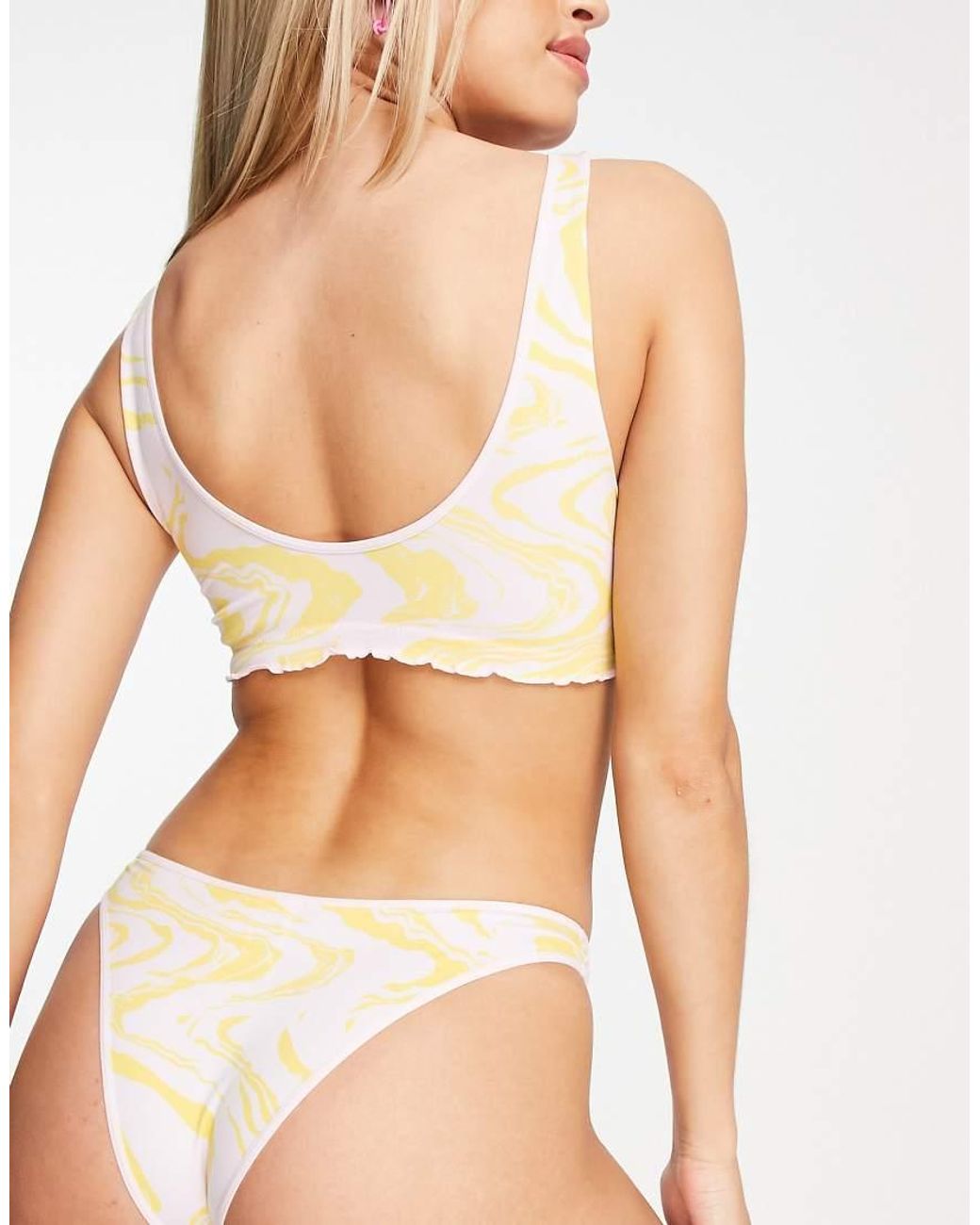 TOPSHOP Multicolor Seamless Mineral Print Frill Edge V Crop Bra
