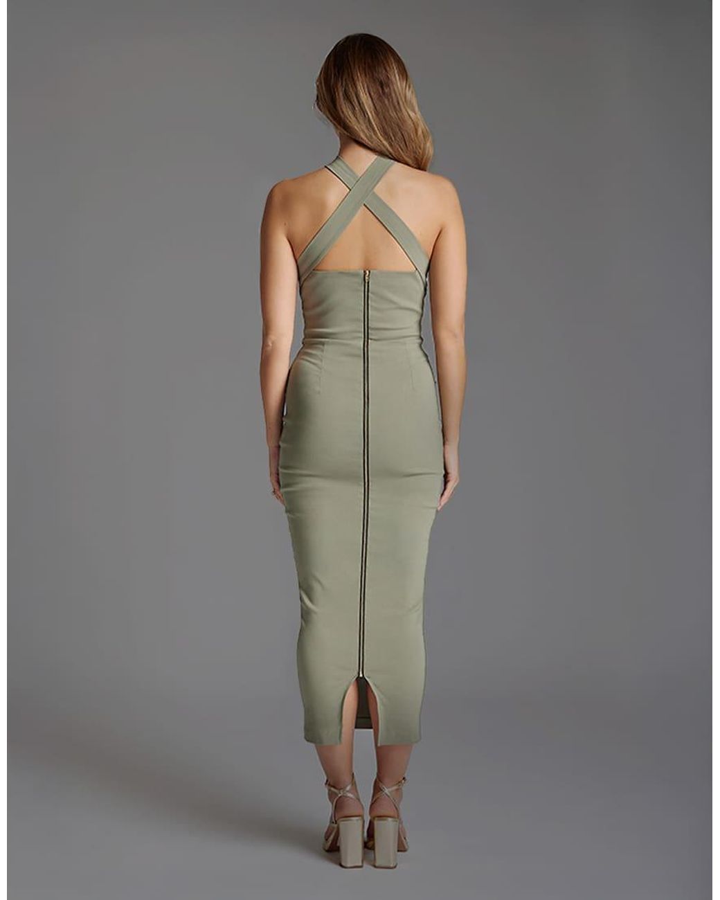 Vesper Gray Halter Neck Midaxi Dress With Straps