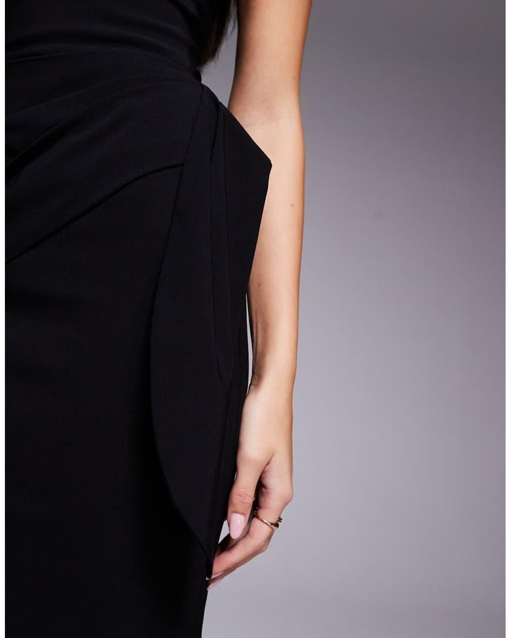 Vesper Blue Bengaline Bandeau Drape Front Detail Maxi Dress