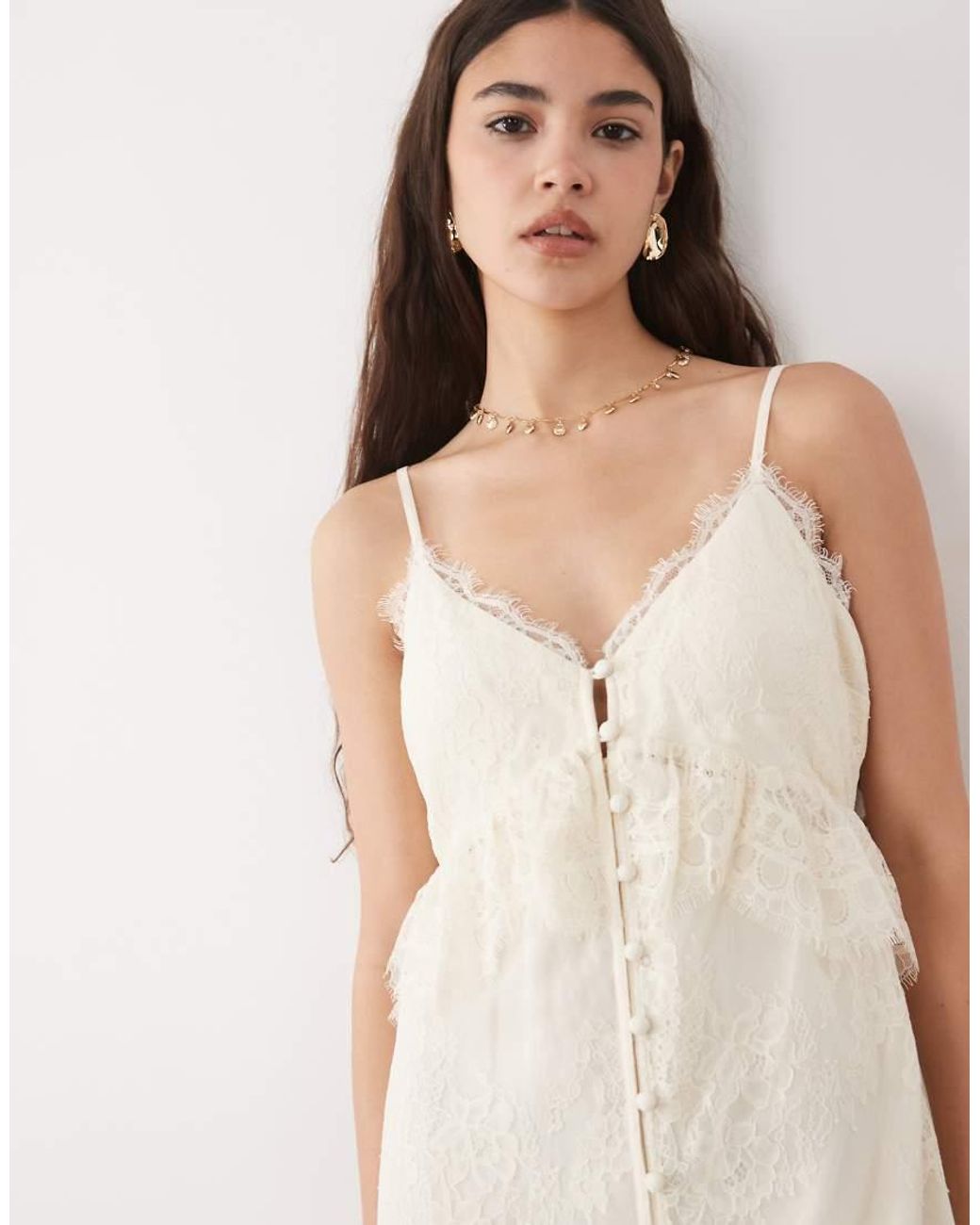 Abercrombie & Fitch Natural Tiered Lace Midi Duster Dress Top