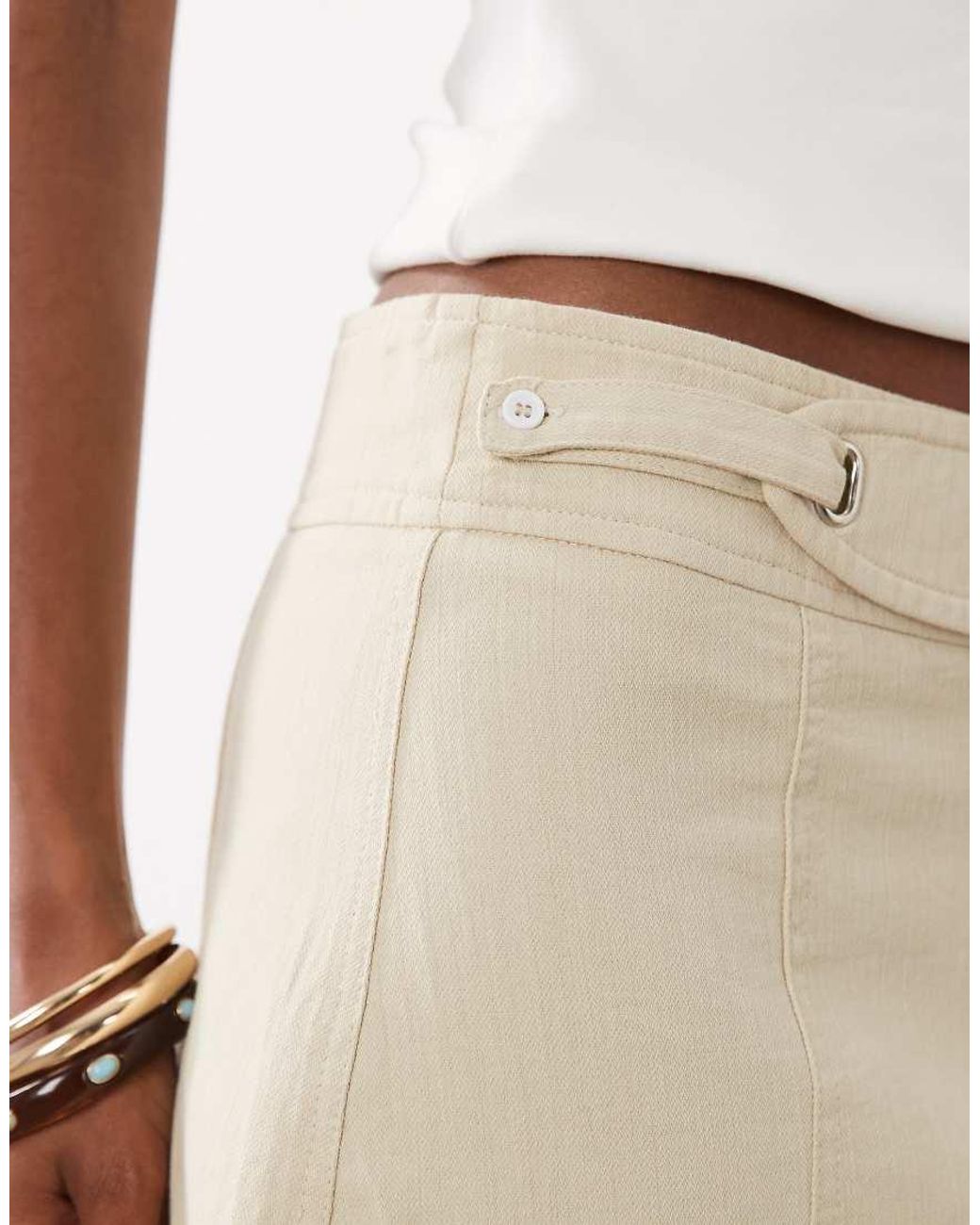 Motel Natural Julis Buckle Waist Twill Mini Skirt