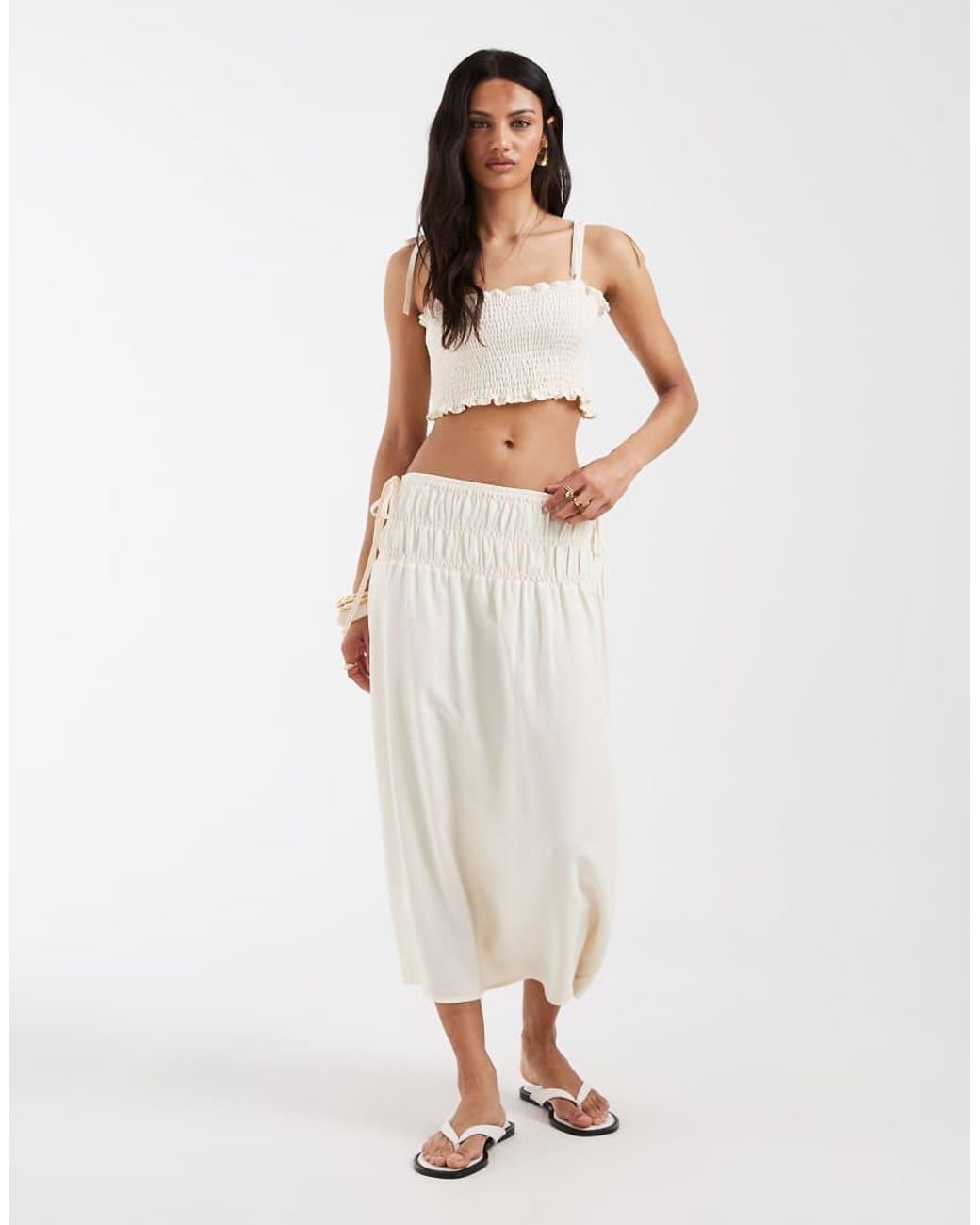 ASOS White Linen Blend Shirred Bralet Top