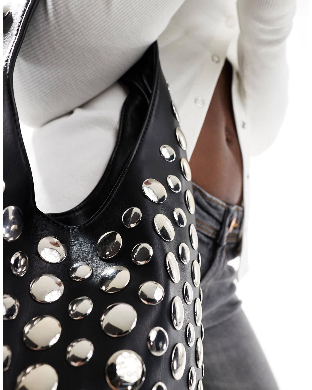 日本未入荷Stradivarius STUDDED Handbag ハンドバッグ Stradivarius Studded Shoulder Bag in Black | Lyst