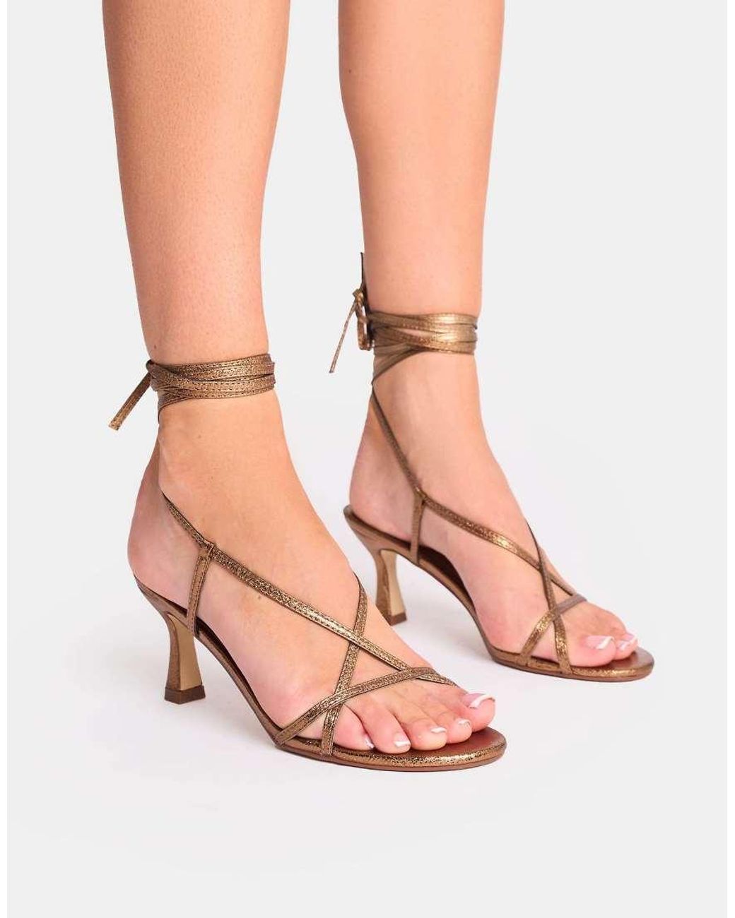 Public Desire Pink Irisa Lace Up Strappy Mid Heels
