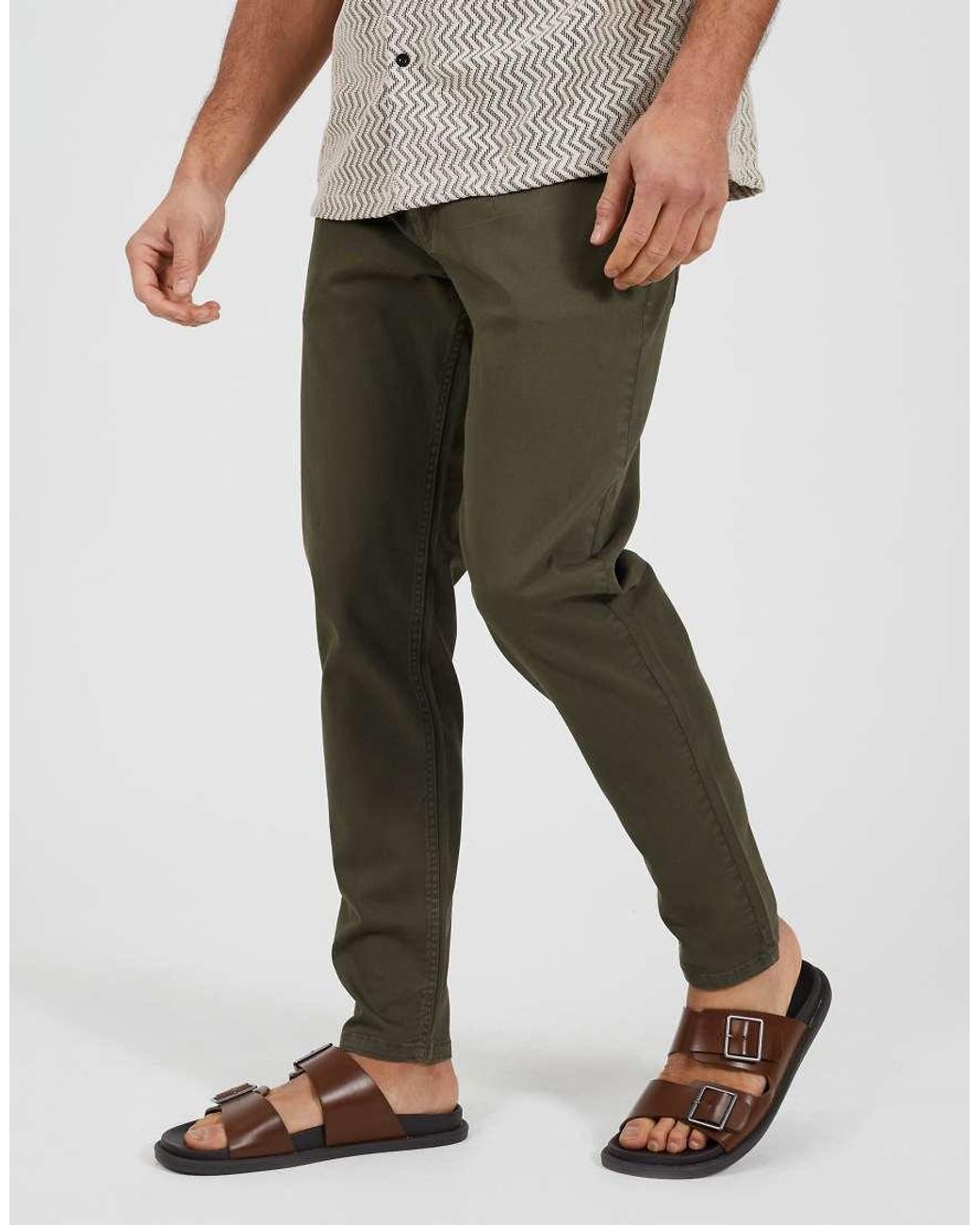Brave Soul Green Cotton Twill Chino Trousers for men
