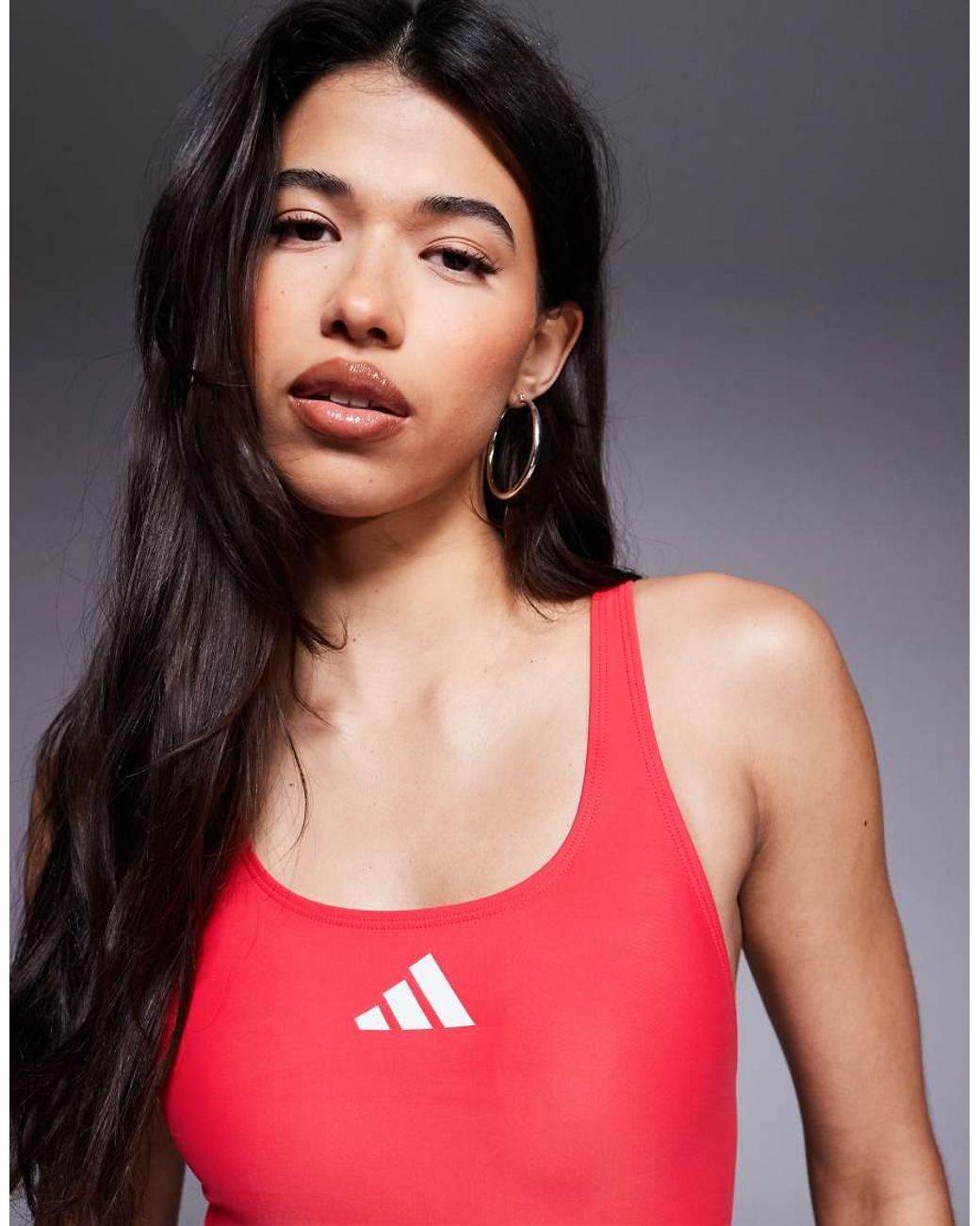 Adidas Originals Red Adidas Training 3 Stripe Swimsuit