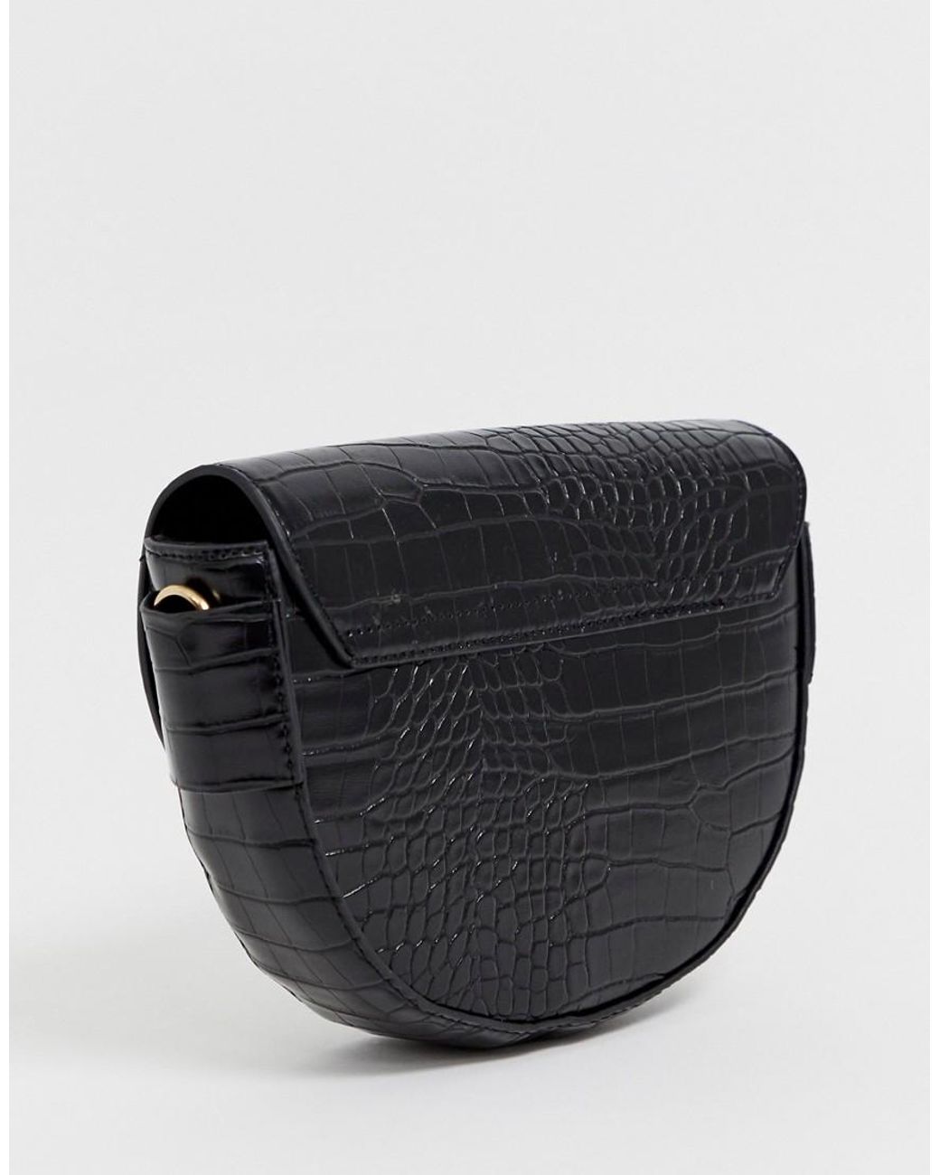 Mango Semi Circle Croc Effect X Body Bag In Black | Lyst