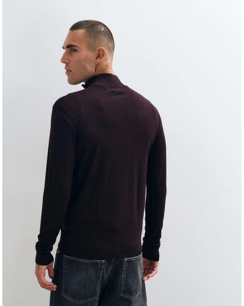 French Connection Blue Quarter Zip Knitted Jumper for men