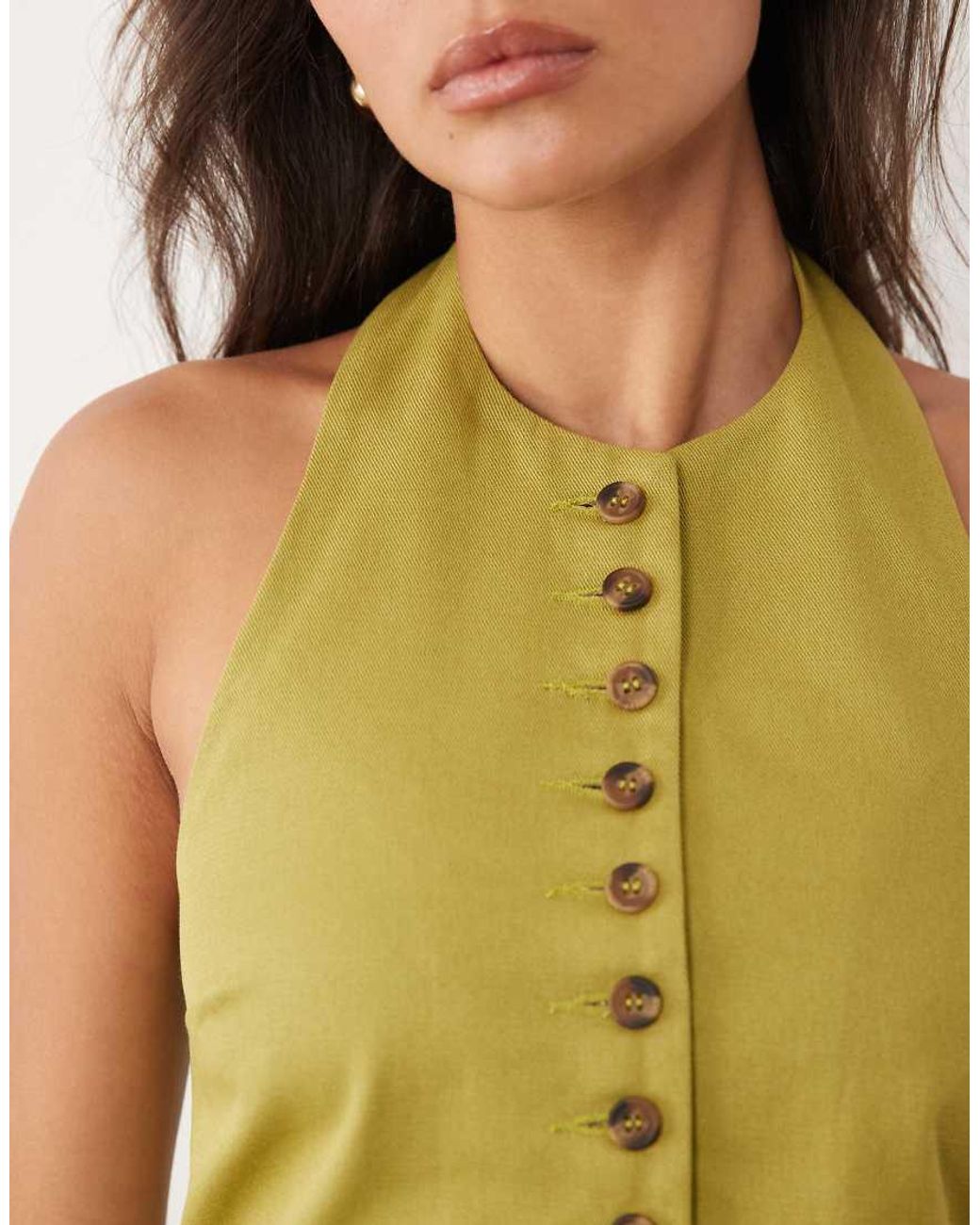ASOS Yellow Button Front Halterneck Co-ord Waistcoat