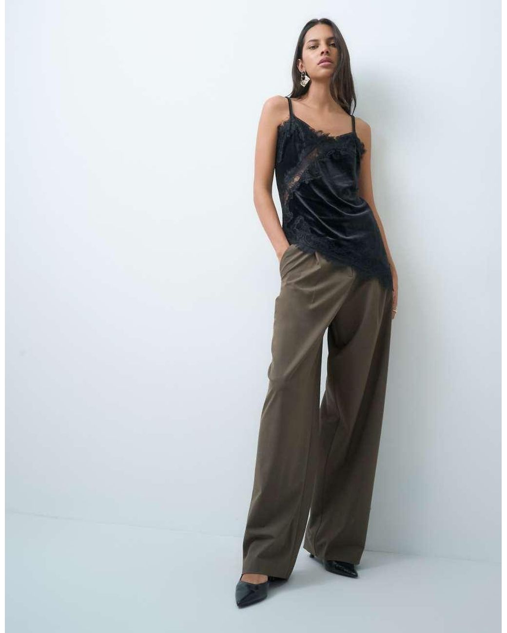 Jdy Black Velvet Top With Lace Hem