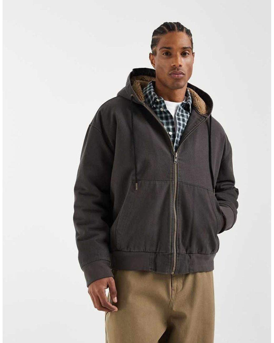 Redefined Rebel Gray Boxy Oversized Borg Lined Jacket for men