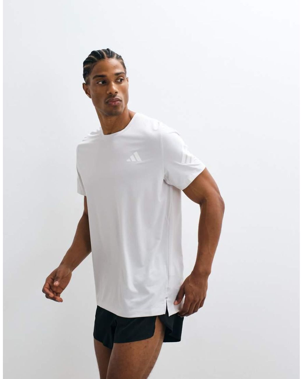 Adidas Originals White Adidas Running Adi365 T-Shirt With 3 Stripe Arm for men