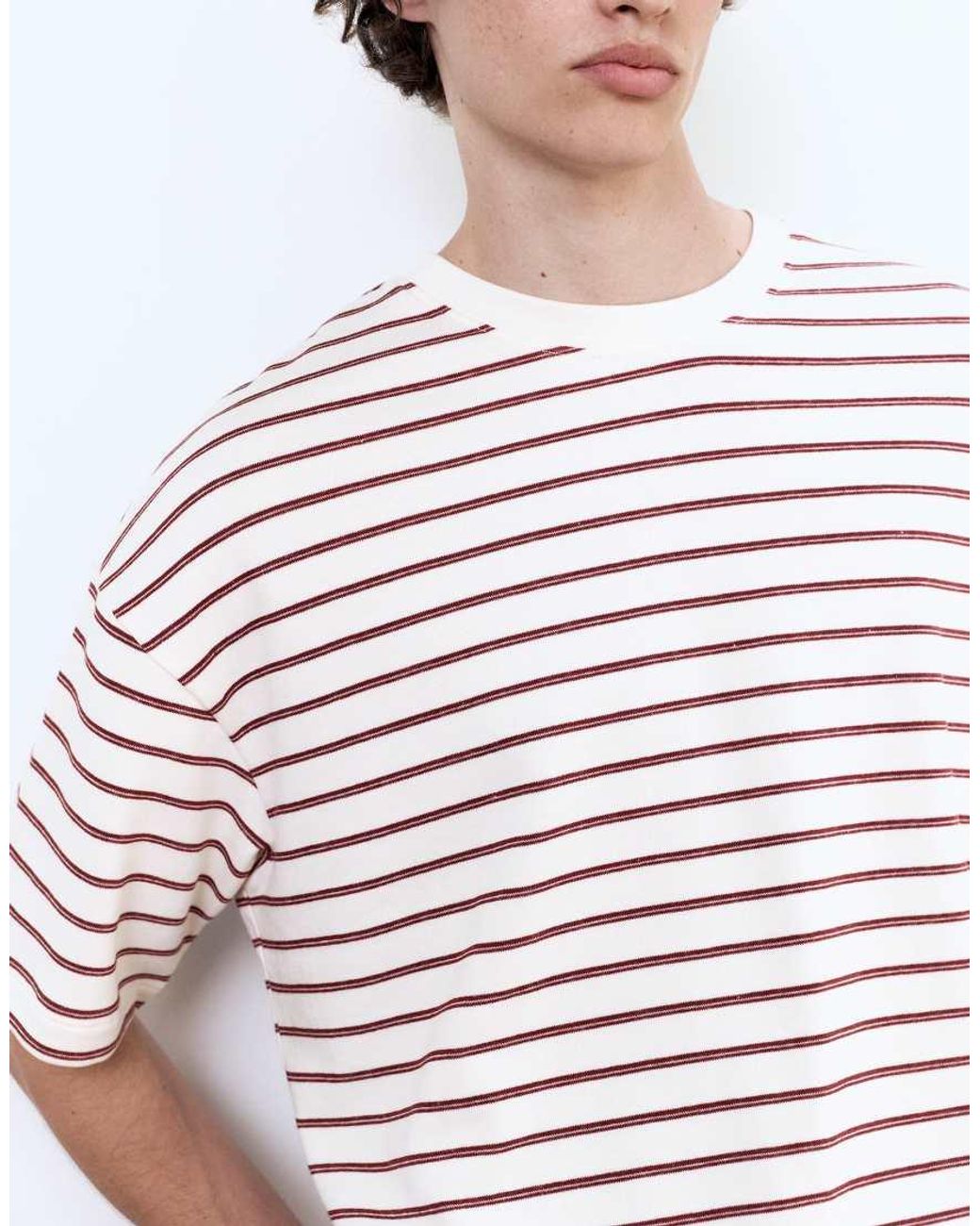 Pull&Bear White Striped Boxy-fit T-shirt for men