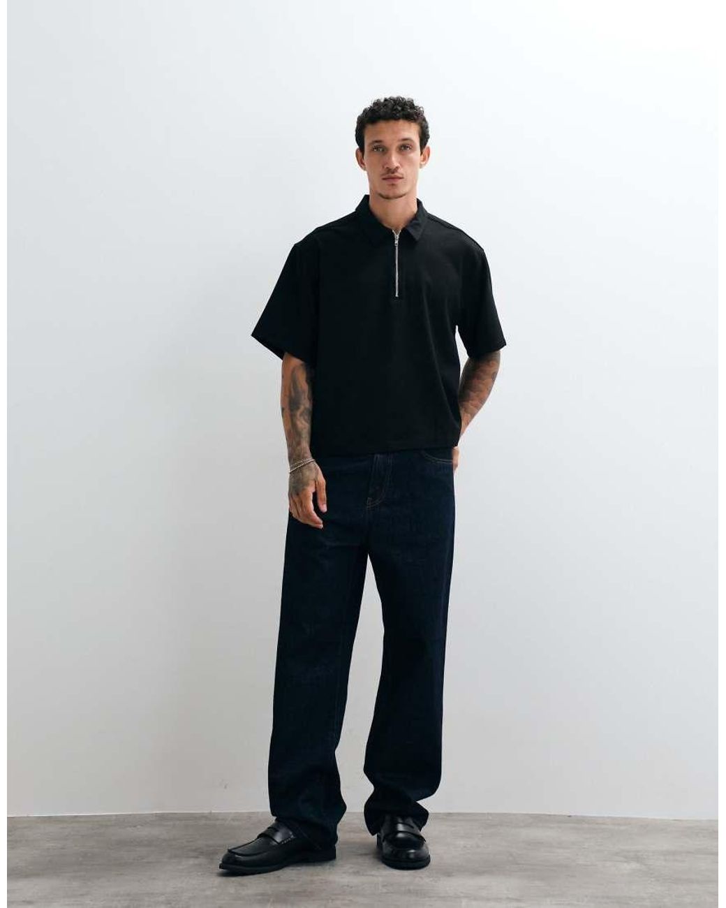 ASOS Blue Boxy Oversized 1/4 Zip Shirt for men