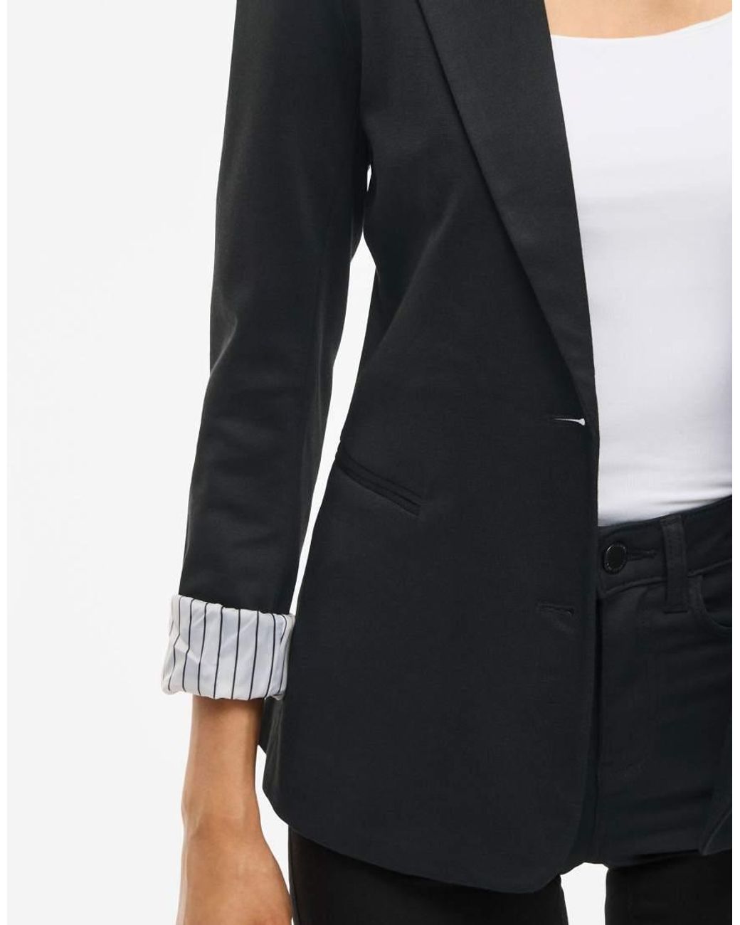 Vila Black Saga Jersey Slim Fit 3/4 Sleeve Padded Blazer