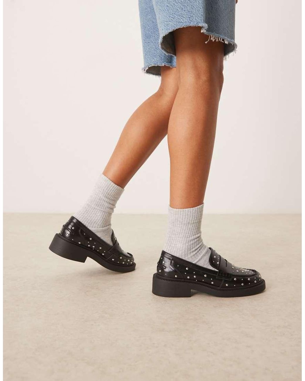 ASOS Natural Minerva Studded Detail Loafers