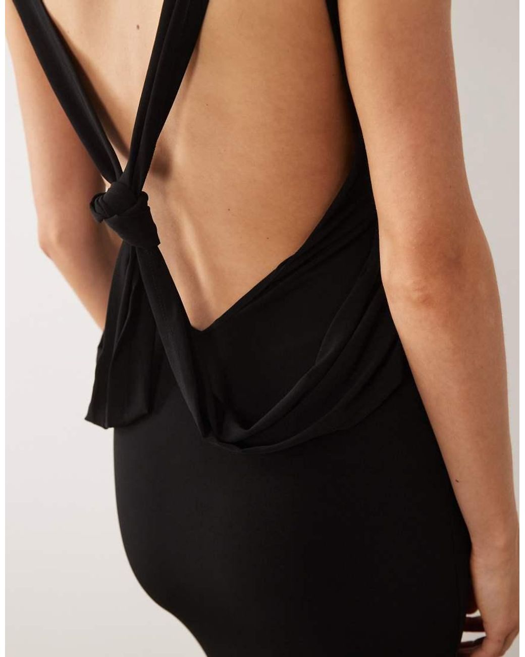 ASOS Black Slinky Maxi Dress With Drape Knot Back Detail