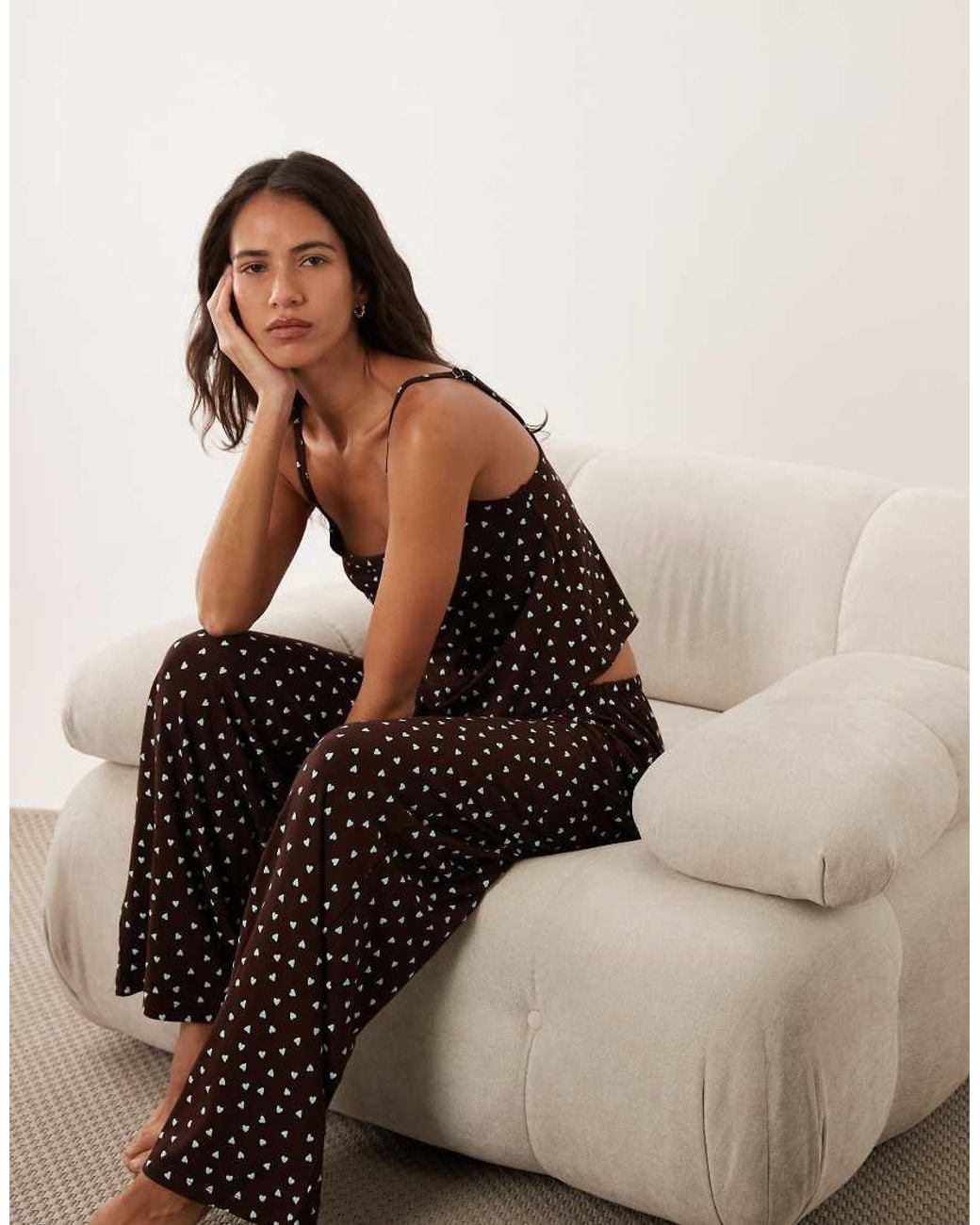 ASOS Brown Mix And Match All Over Heart Print Pyjama Pants