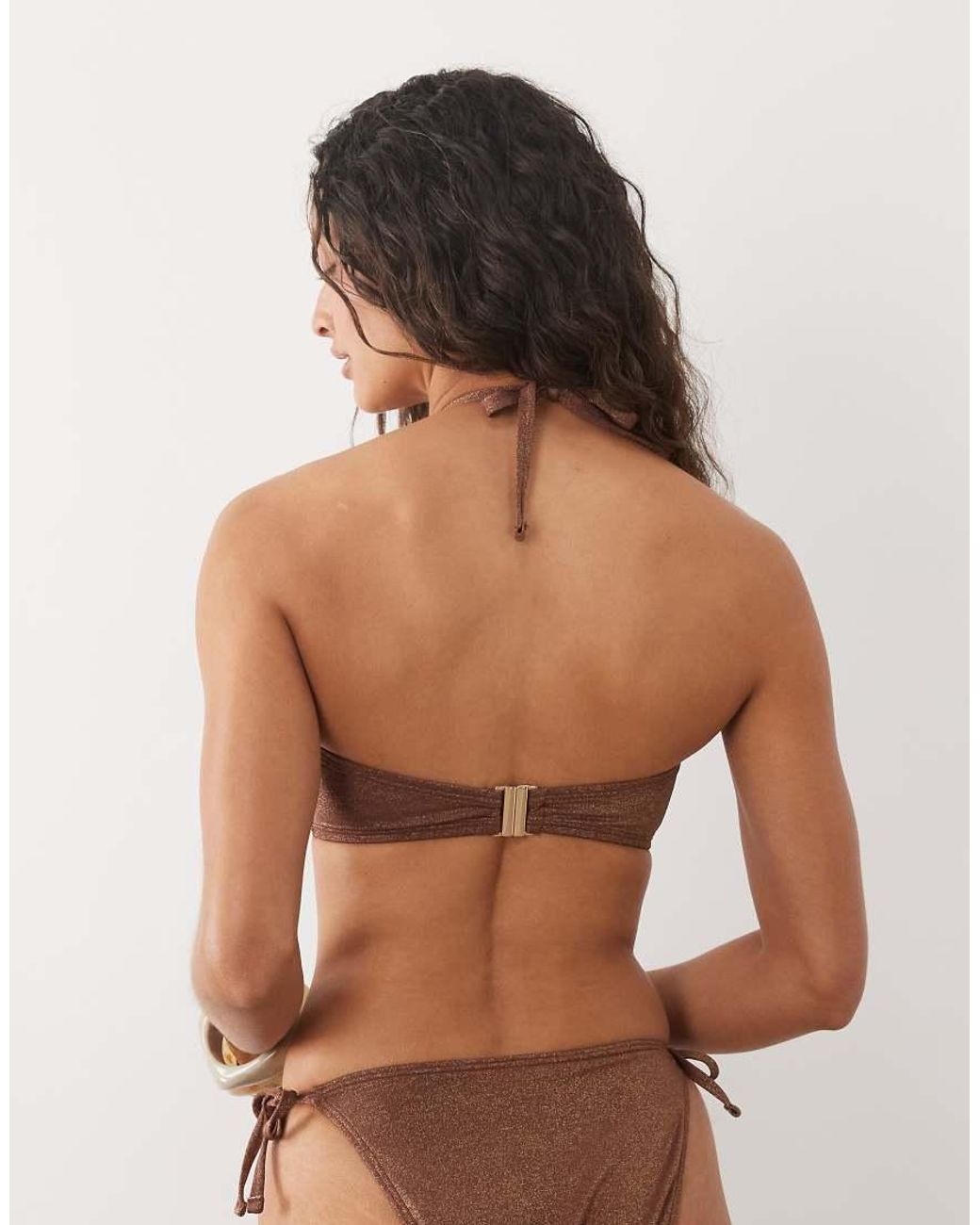 New Look Brown Glitter Beaded Bandeau Bikini Top