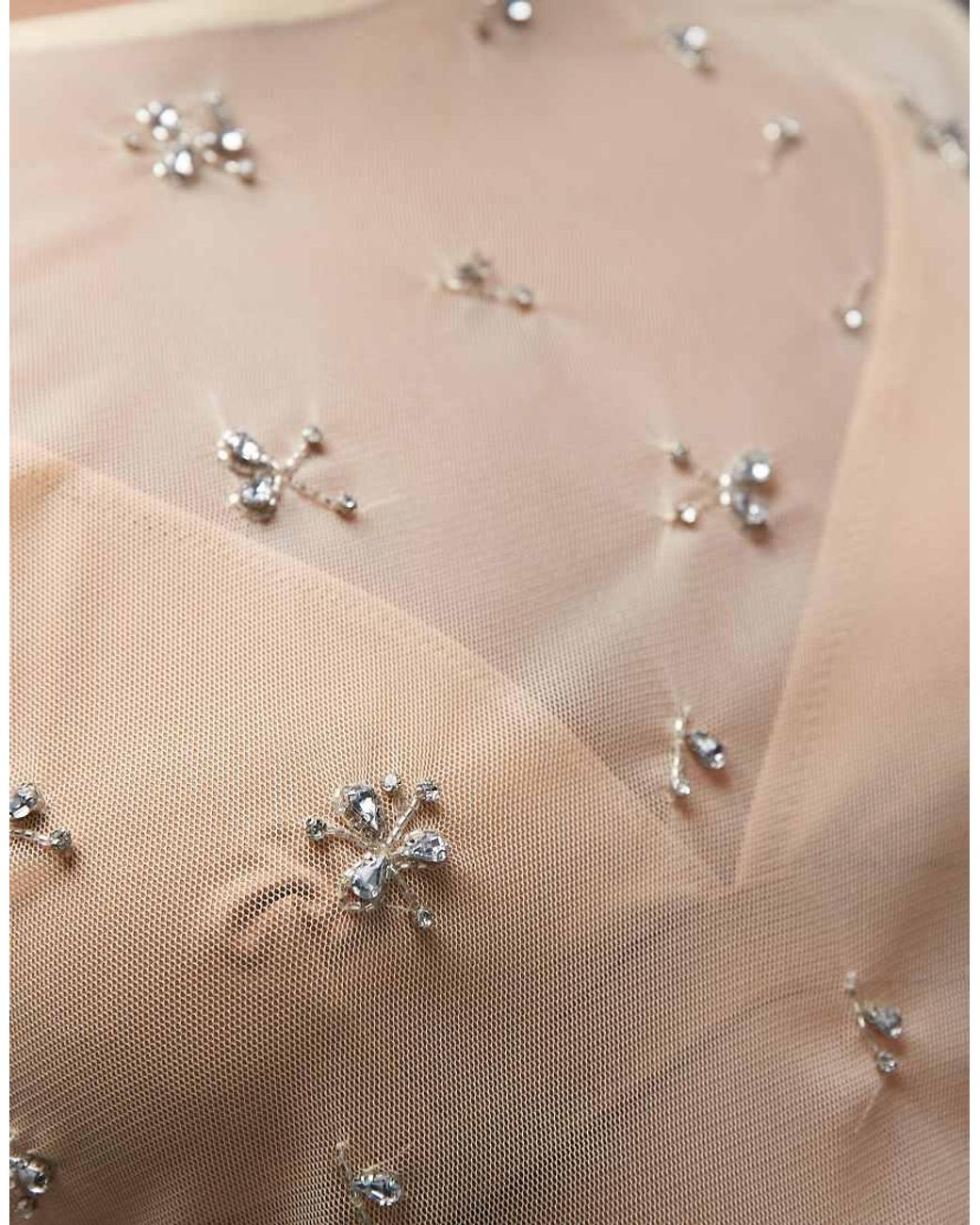 ASOS Gray Scatter Embellished Sheer Mesh Long Sleeve Top