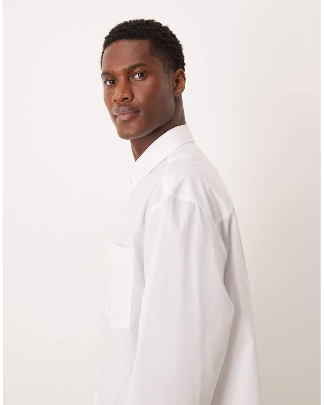 ASOS White Oversized Poplin Shirt With Curved Hem for men