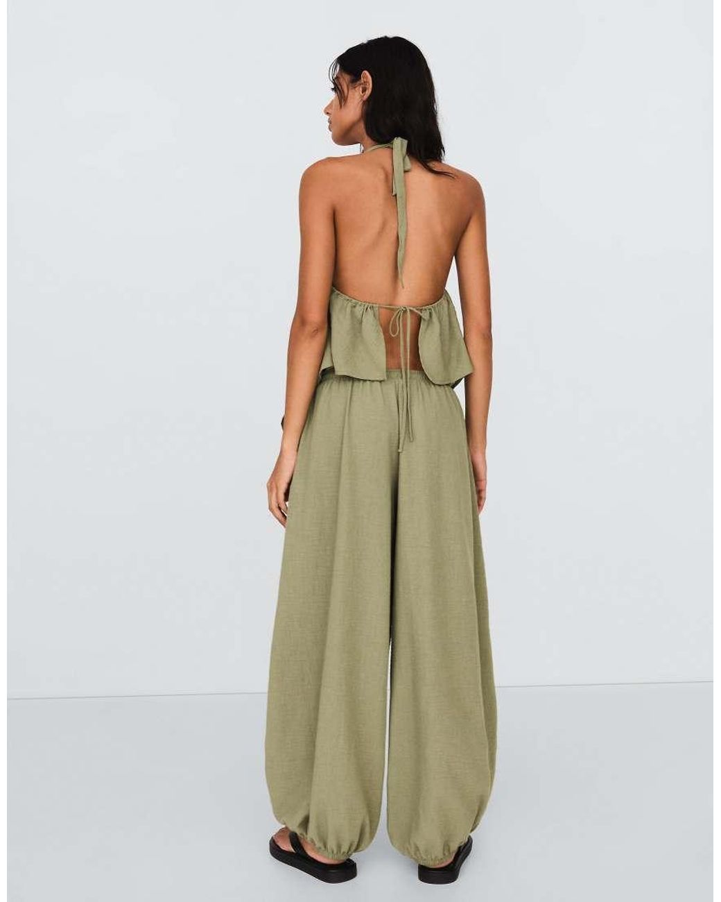 Bershka Green Rustic Sarouel Trousers