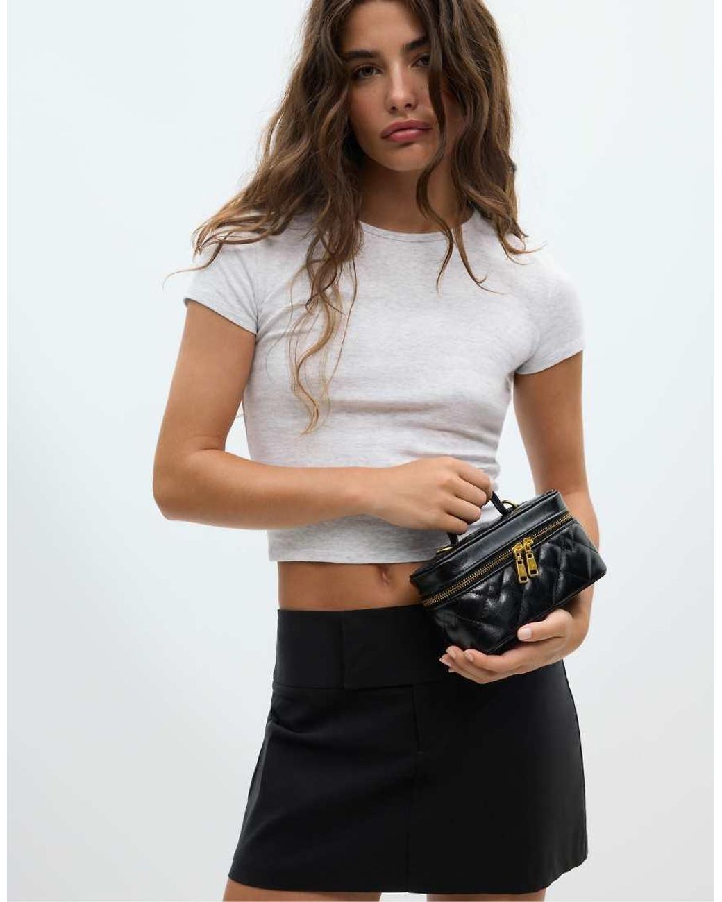 Stradivarius Black Quilted Crossbody Bag