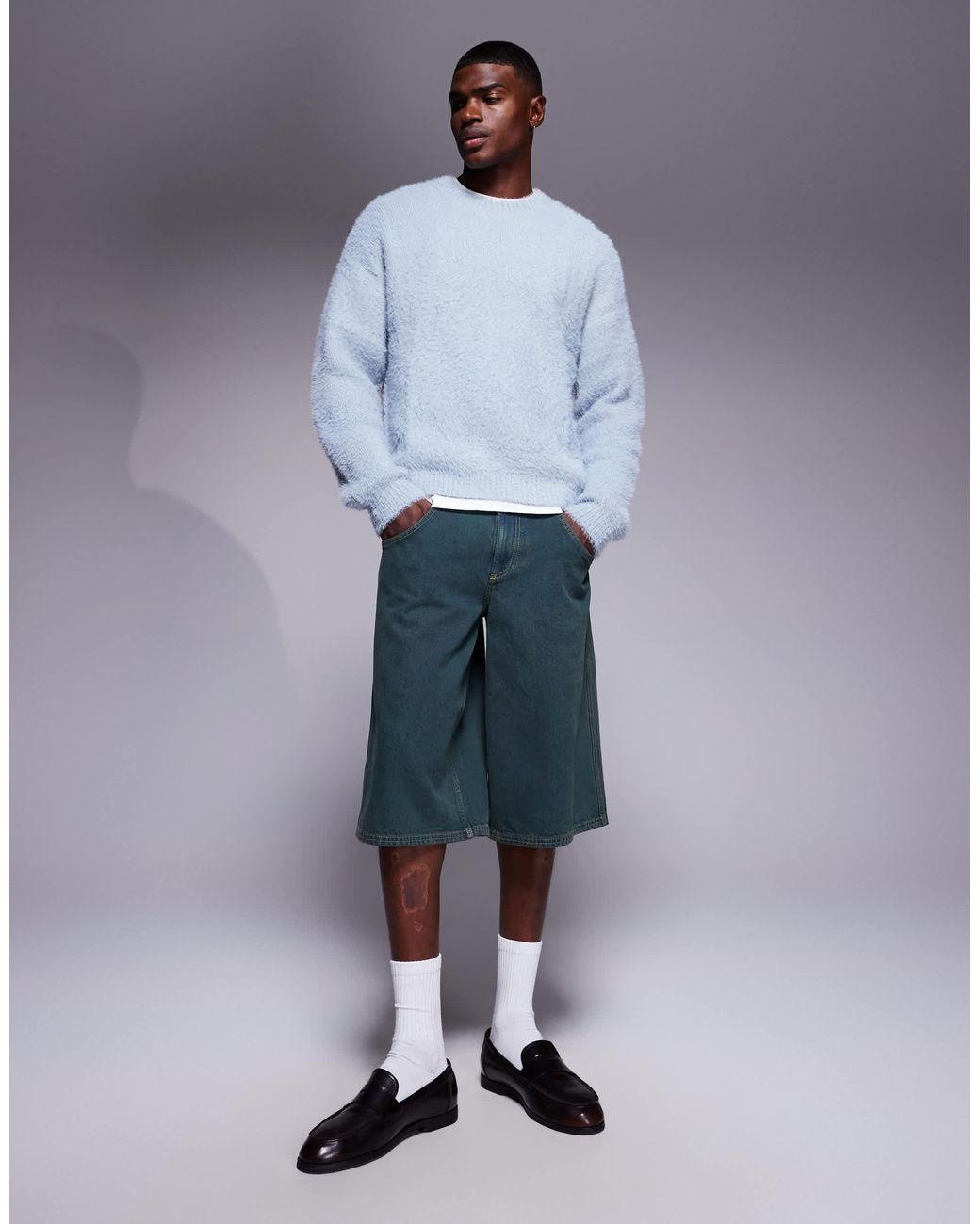 ASOS Blue Relaxed Fluffy Knit Crew Neck Sweater for men