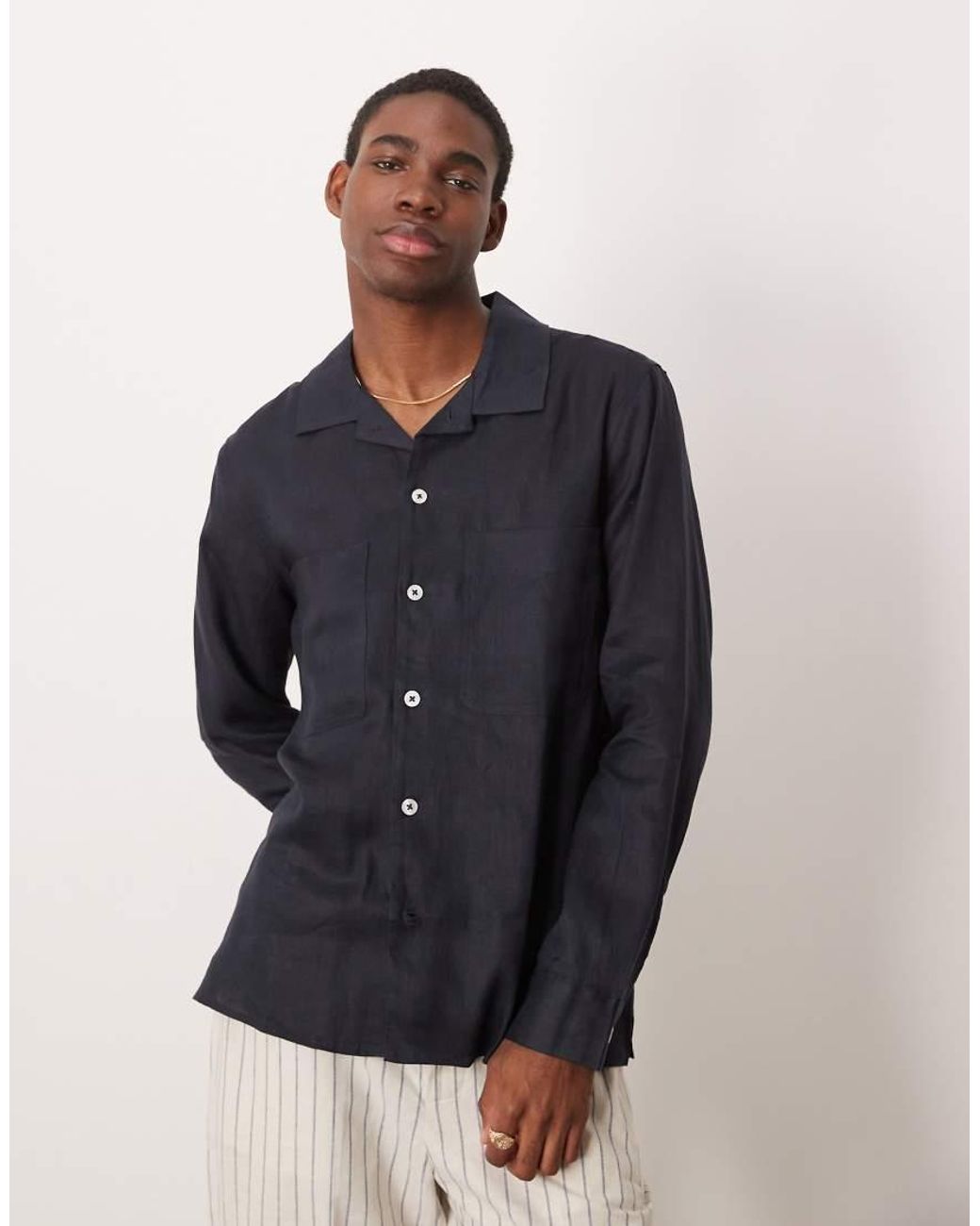 Mango Blue Linen Overshirt for men