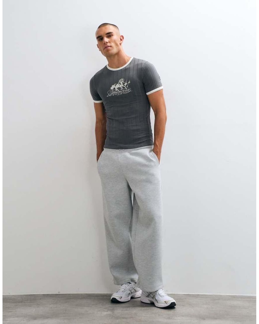 ASOS Gray Muscle Fit Ringer T-Shirt With Horse Graphic for men