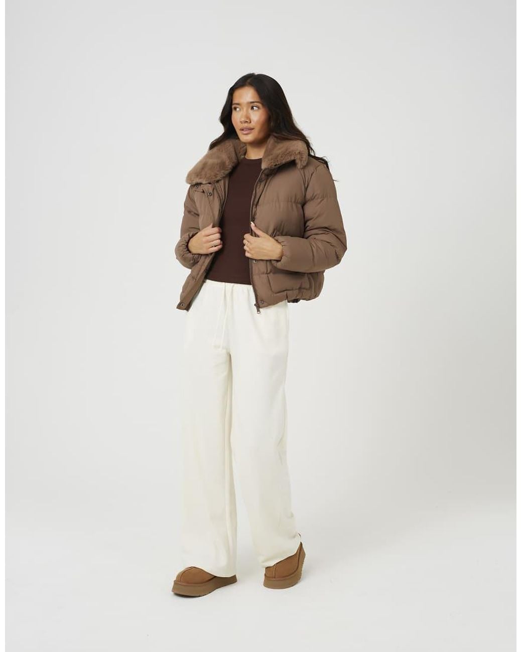 Brave Soul Brown Short Padded Jacket With Detachable Collar
