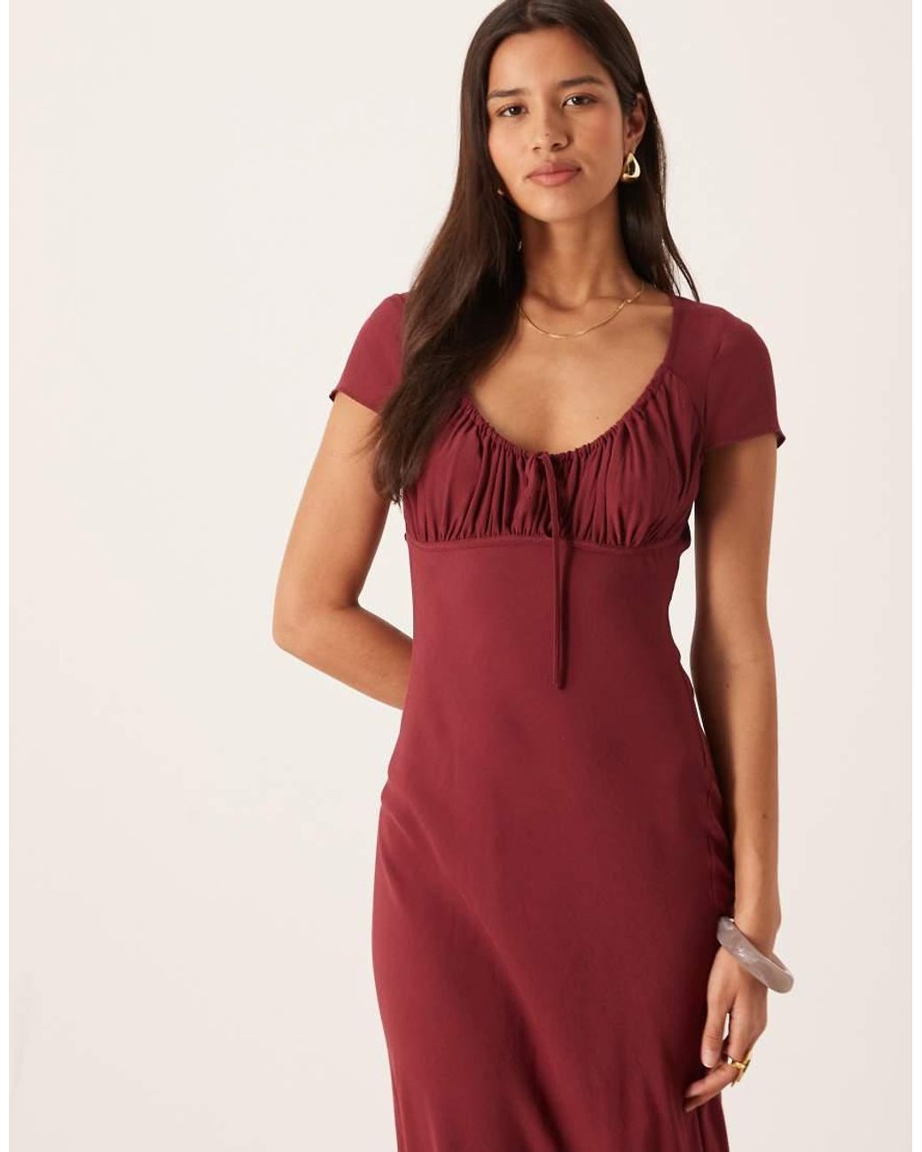 ASOS Red Ruched Front Puff Sleeve Maxi Dress