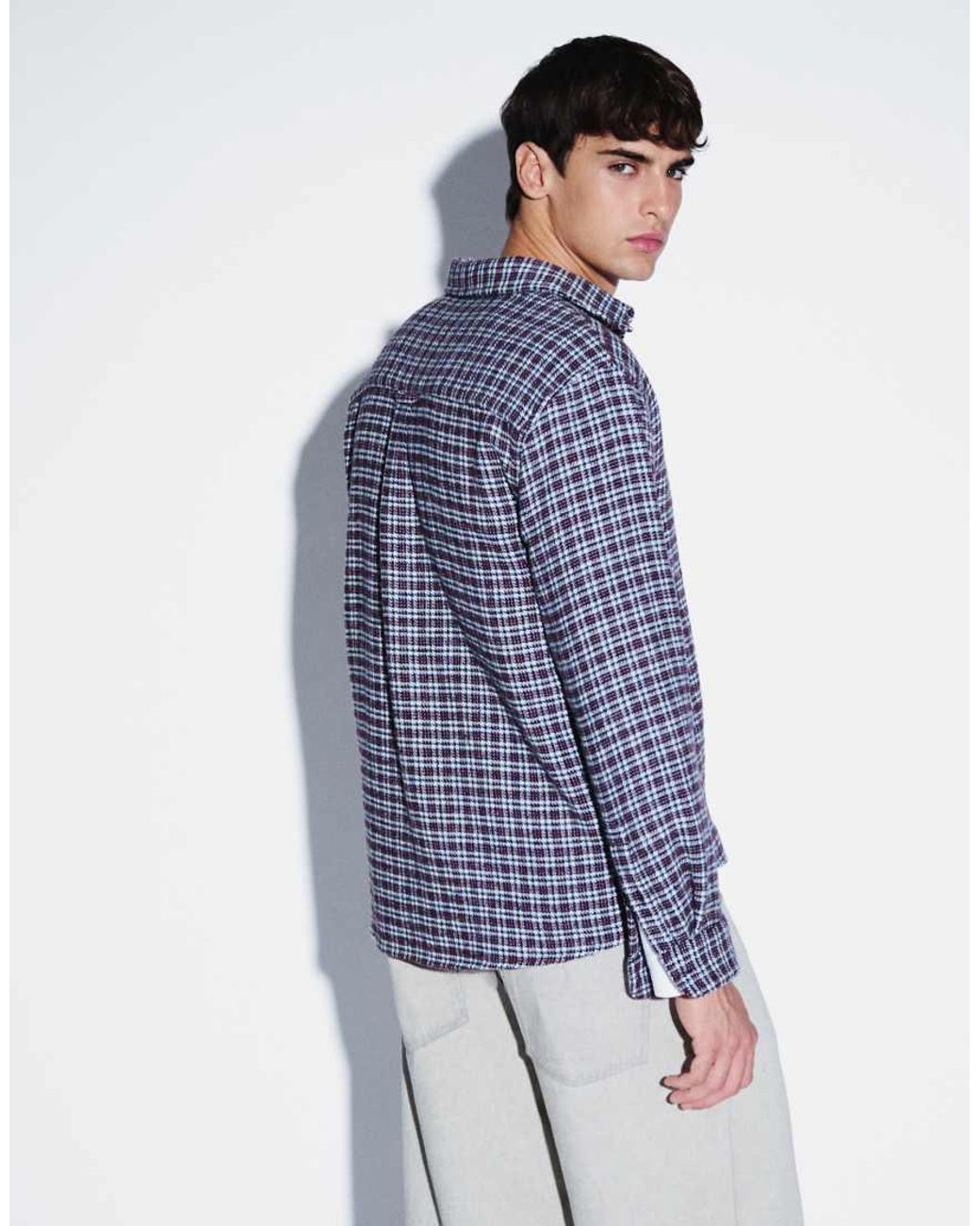 ASOS Blue Relaxed Check Shirt With Stepped Hem for men