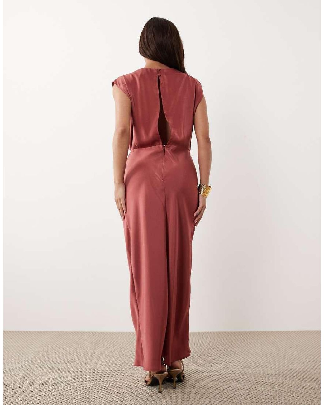 ASOS Red Asos Design Petite Satin High Neck Pleated Bodice Midi Dress