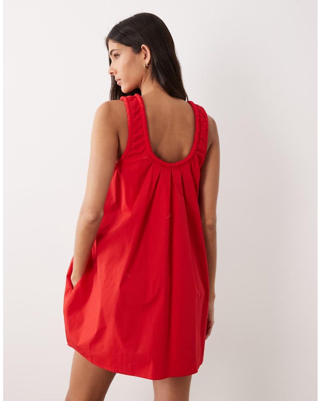 ASOS Red Poplin Scoop Ruched Neck Mini Sundress
