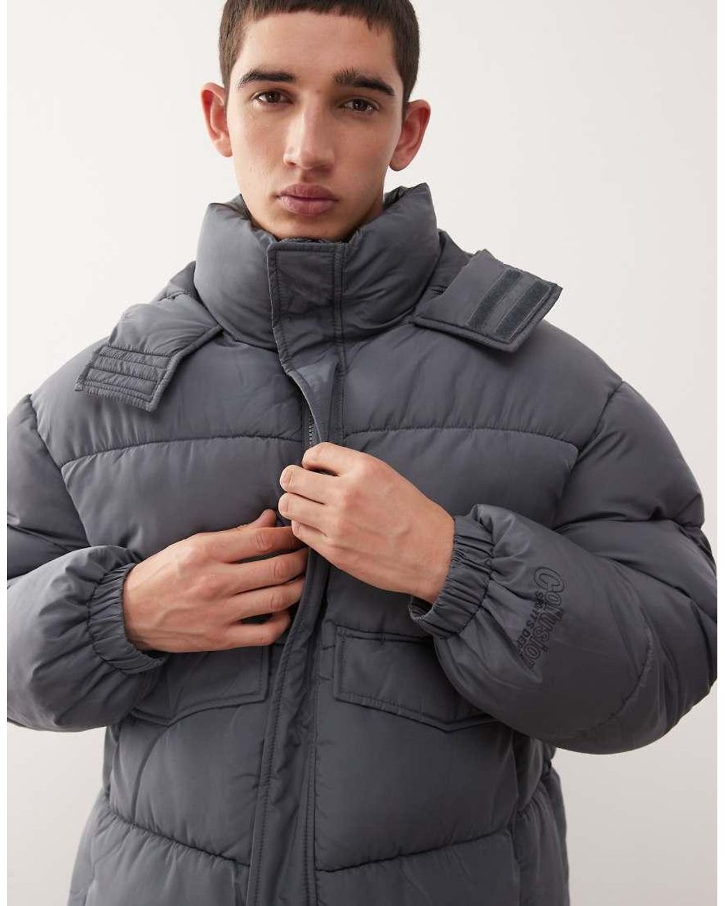 Collusion Gray Unisex Puffer Jacket With Hood