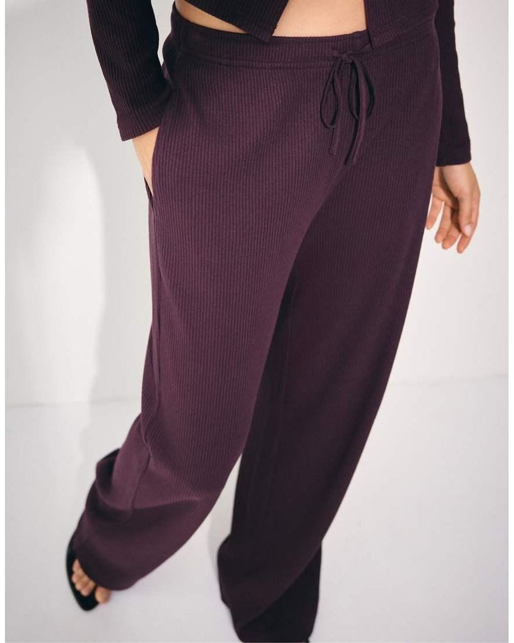 Stradivarius Purple Petite Soft-touch Ribbed Trousers