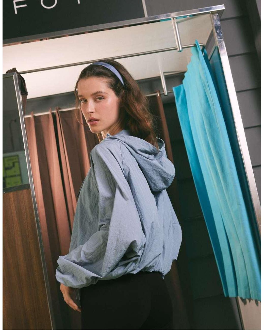 Stradivarius Blue Gathered Cropped Jacket