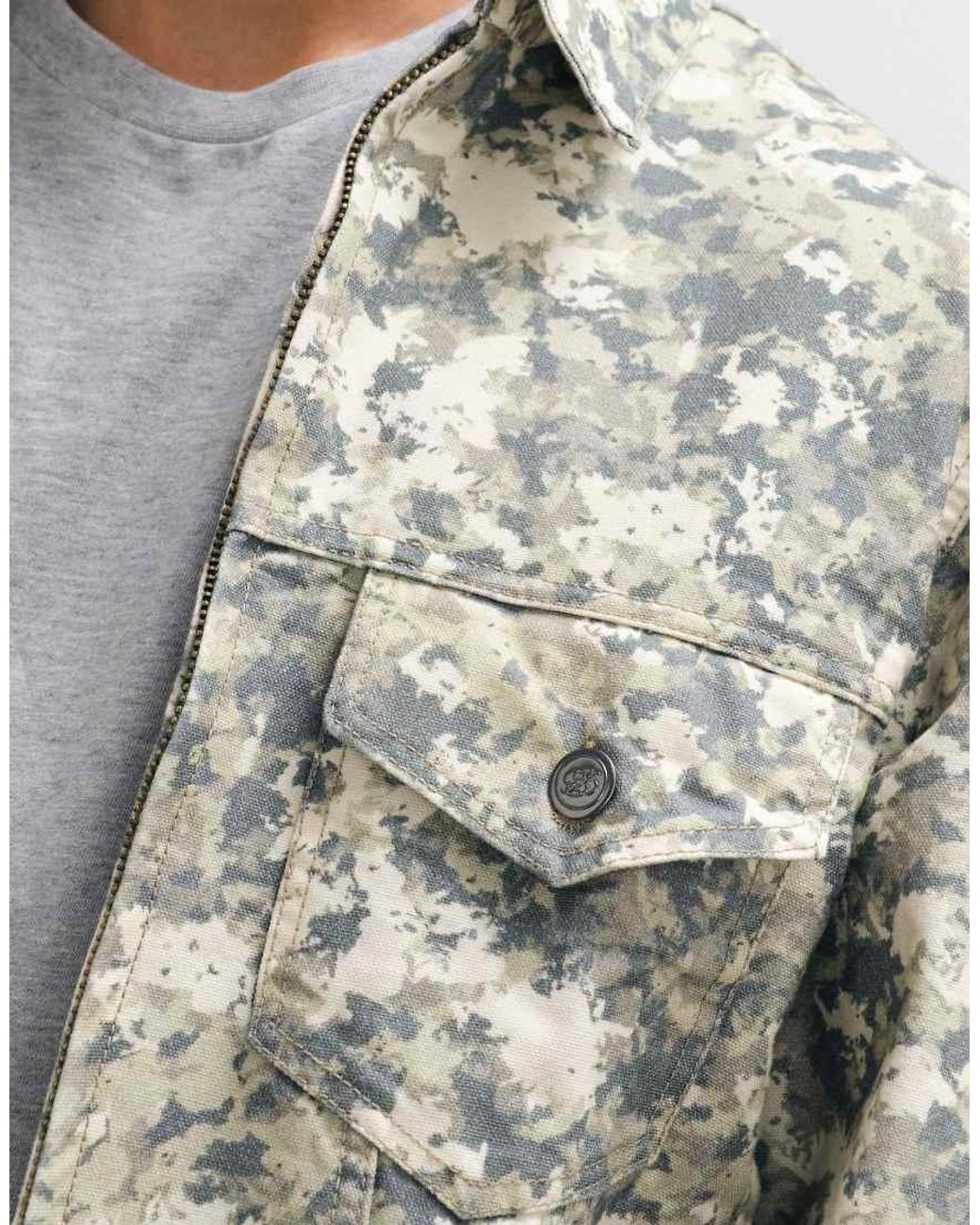 Prohibited Gray Oversized Zip Through Camo Denim Jacket Co-ord for men