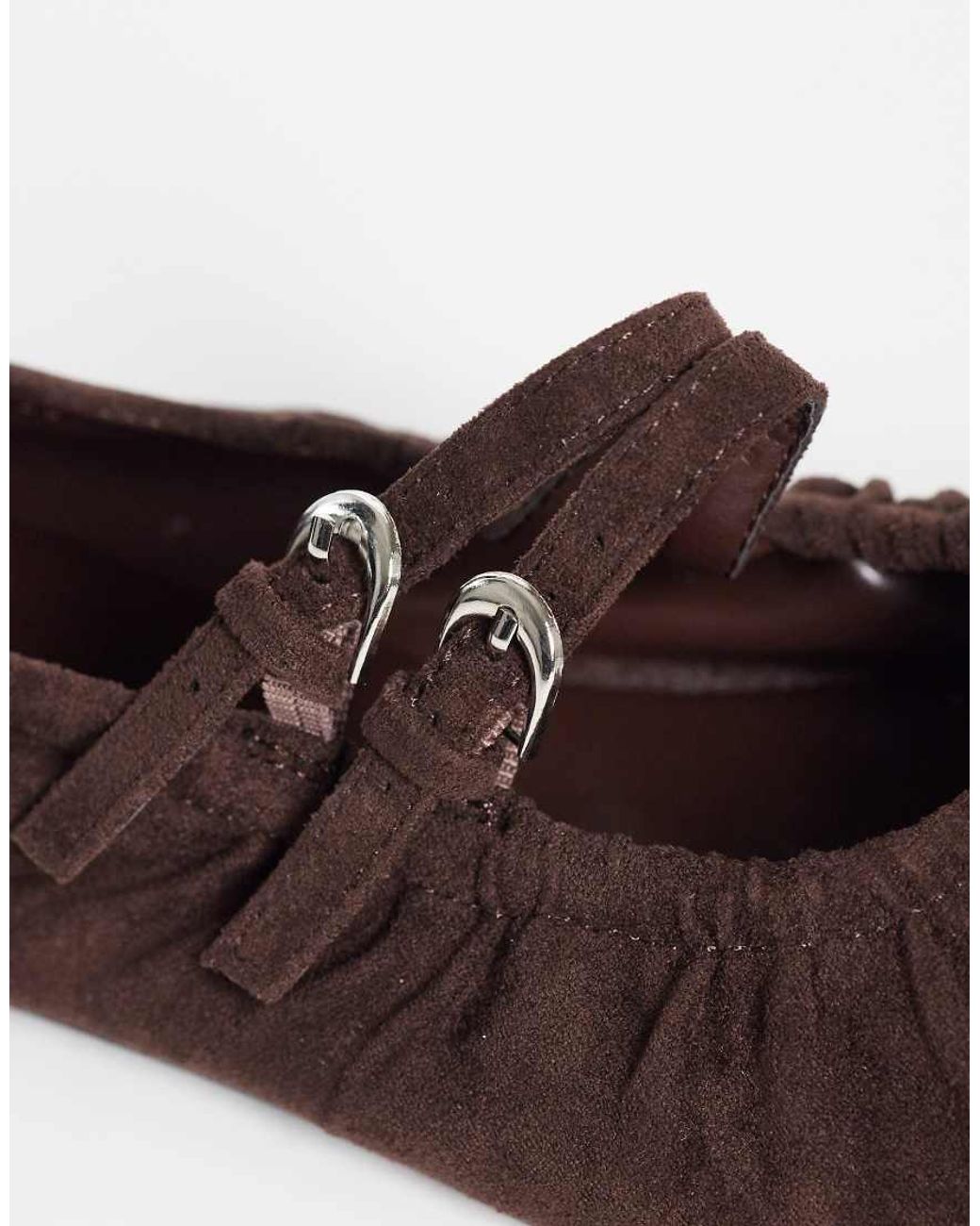 London Rebel Brown Mia Faux Suede Strappy Ruched Ballet Flats